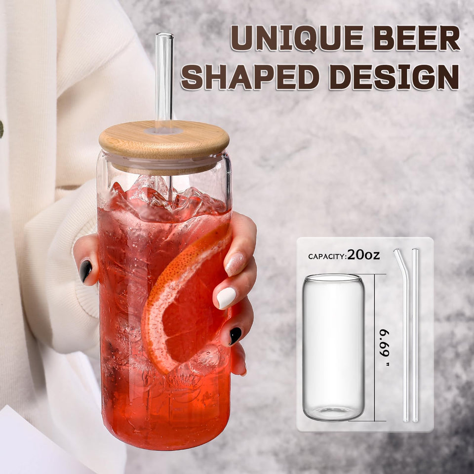 DWTS DANWEITESI Glass Cups with Lids and Straws 4 pcs,16oz Drinking Glasses Set for Coffee Bar Accessories,Iced Coffee Cups with Lids,Matcha Cup Glass Tumbler Reusable for Gifts