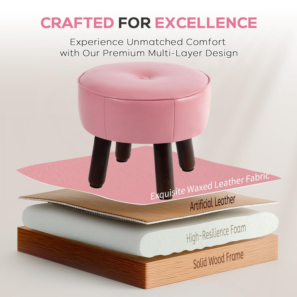 oakvivo 13in Small Foot Stool Ottoman, Round Faux Leather Foot Rest for Couch, Under Desk Pouf Footstool Footrest with Non-Skid Rubber Legs for Ling Room, Bedroom, 13''L x 13''W x 10.2''H, Green