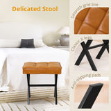 LUE BONA Square Linen Makeup Stool, Metal X Legs, Small Ottoman Stool Chair for Vanity, Modern Padded Seat Foot Rest for Makeup Room, Bathroom
