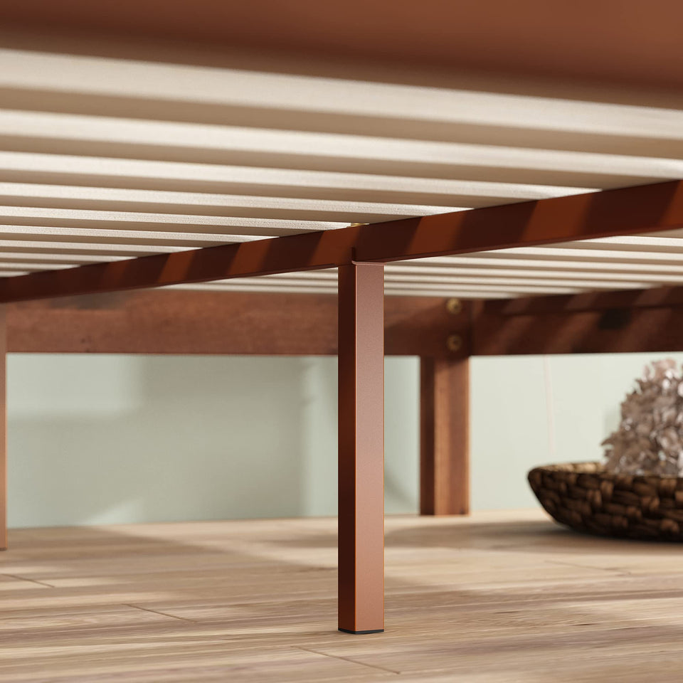 Zinus 12 Inch Solid Wood Platform Bed with Headboard/No Box Spring Needed/Wood Slat Support/Rustic Pine Finish, Queen