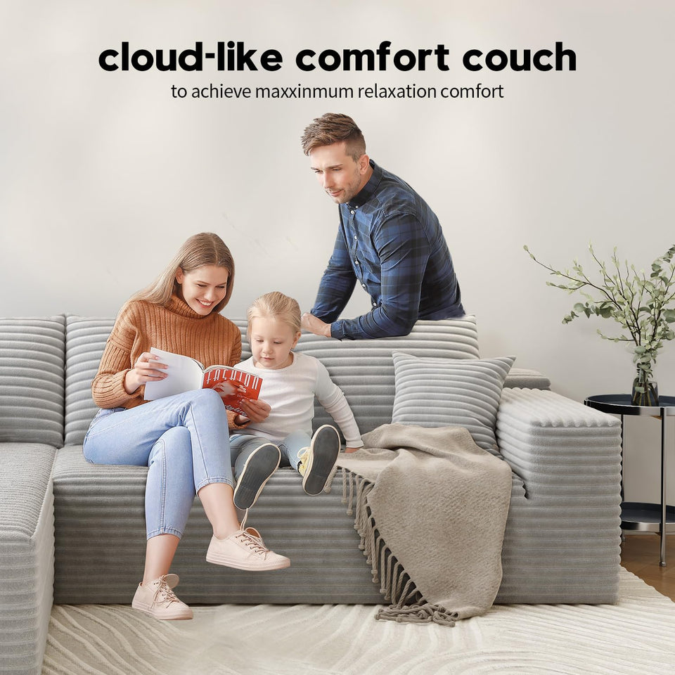 135.4" Cloud Modular Sectional Couch with 1 Ottoman,Modern Minimalist Upholstered Couches, Comfort U Shaped Sofa for Living Room,Deep Seat Corner Couch，No Assembly Required (Black,Left Facing Chaise)