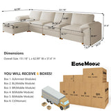EASE MOOSE Leather Sectional Couch, Oversized Modular Sectional Sofas, Wide Deep Seat Modular Couch, Scratch Resistant Faux Leather Material, L Shaped Sofa for Big Spaces,Beige