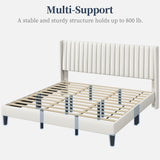 Yaheetech King Bed Frame Upholstered Platform Bed with Fabric Headboard, Wing Edge Design/Non-Slip and Noise-Free/Wooden Slats Support/No Box Spring Needed/Easy Assembly, Ivory King Bed
