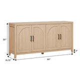 Walker Edison Sasha 4-Door Reeded Sideboard Buffet with Cord Management, 70 Inch, Coastal Oak