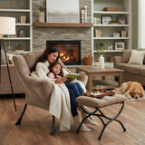 LITA Lazy Chair with Ottoman, Modern Accent Leisure Upholstered Lazy Sofa Armchair, Contemporary Lounge Reading Chair with Armrests and a Side Pocket for Living Room, Bedroom & Small Space, Dark Grey