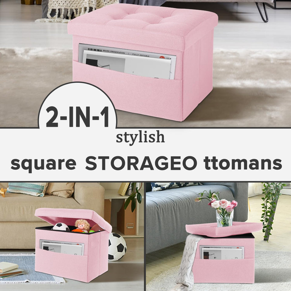 LINMAGCO Ottoman Storage Ottoman with Storage Small Foot Rest Stool Under Desk Stool Short Folding Footrest Linen Cloth Dark Gray 16X12X12IN