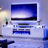 OneBlis 70" TV Stand for Living Room, Modern Entertainment Center & Media Console, Fits TVs up to 80", Storage Cabinet with Shelves, 36" Electric Fireplace with LED Flame (All Black)