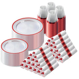 Goodluck 700 Piece Dark Blue Plastic Dinnerware Set for Party, Clear Disposable Plates for 100 Guests, Include: 100 Dinner Plates, 100 Dessert Plates, 100 Pre Rolled Napkins with Cutlery Set, 100 Cups