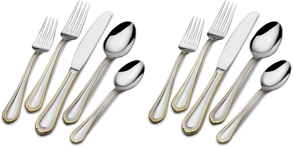Mikasa Regent Bead 65-Piece Flatware Set for 12, 18/10 Stainless Steel Silverware with Full Service and Serving Utensils, Classic Beaded Edge Design