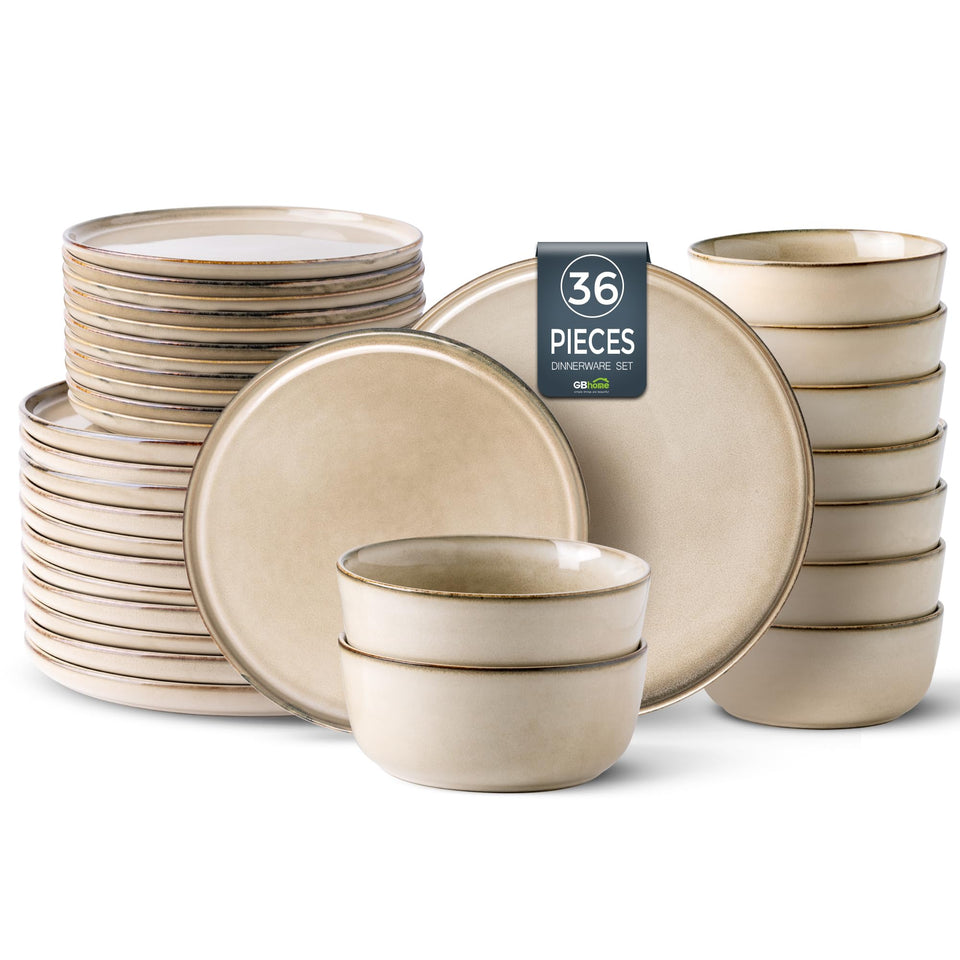 GBHOME Ceramic Dinnerware Sets for 8, 24 Pieces Stoneware Plates and Bowls Sets, Scratch Resistant Dishes, Dishwasher & Microwave Safe, Reactive Glaze-Green Wheat
