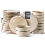 GBHOME Ceramic Dinnerware Sets for 8, 24 Pieces Stoneware Plates and Bowls Sets, Scratch Resistant Dishes, Dishwasher & Microwave Safe, Reactive Glaze-Green Wheat