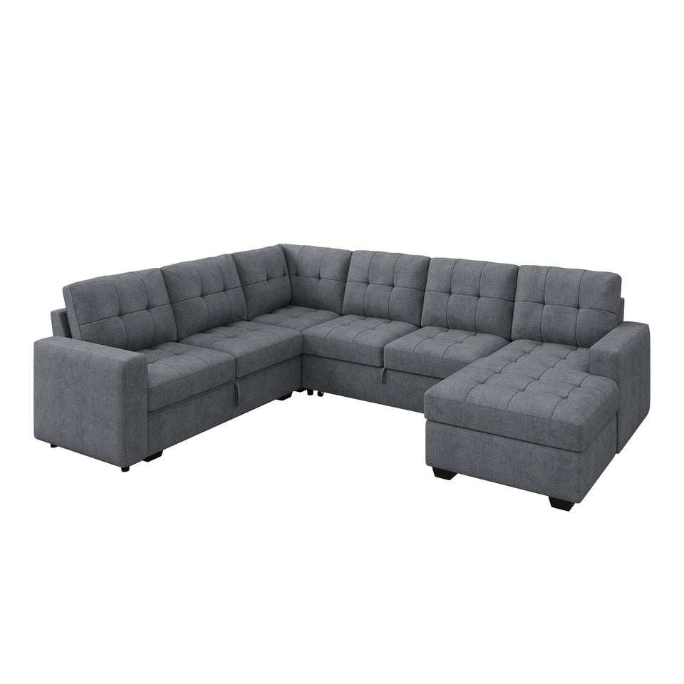 HONBAY Sectional Sleeper Sofa Pull Out Bed with Storage Chaise, Sectional Sofa Couch, Sleeper Couch Bed for Living Room, Dark Grey