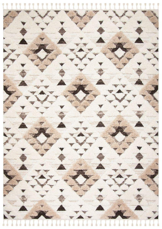 SAFAVIEH Area Rug 8x10 - Moroccan Tassel Shag Collection - Large - Ivory & Brown, Boho Design, Non-Shedding & Easy Cleaning, Plush Pile, Ideal for Living Room, Bedroom, Dining Space (MTS688A)