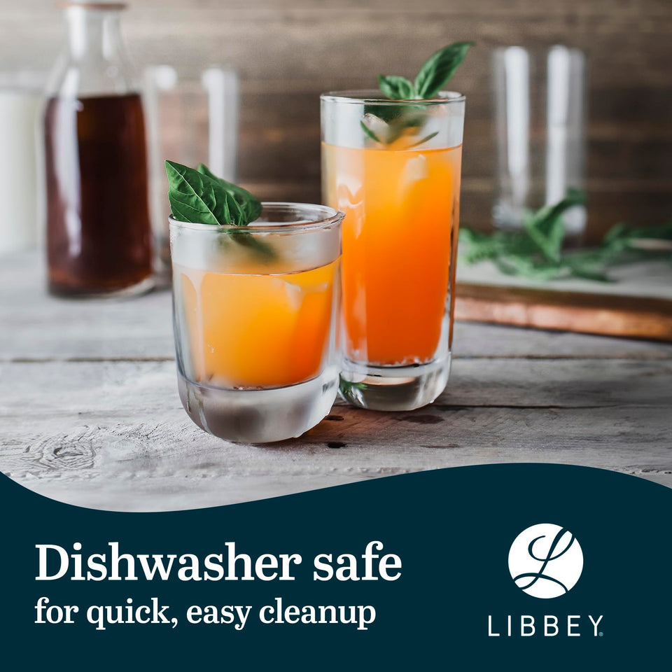 Libbey Ascent Tumbler and Rocks Drinking Glasses Set of 16, Glass Drinking Glasses with Curvature, Versatile Glassware Set for Parties and More