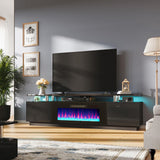 AMERLIFE Fireplace TV Stand with 36" Fireplace, 70" Modern High Gloss Fireplace Entertainment Center LED Lights, 2 Tier TV Console Cabinet for TVs Up to 80", Obsidian Black