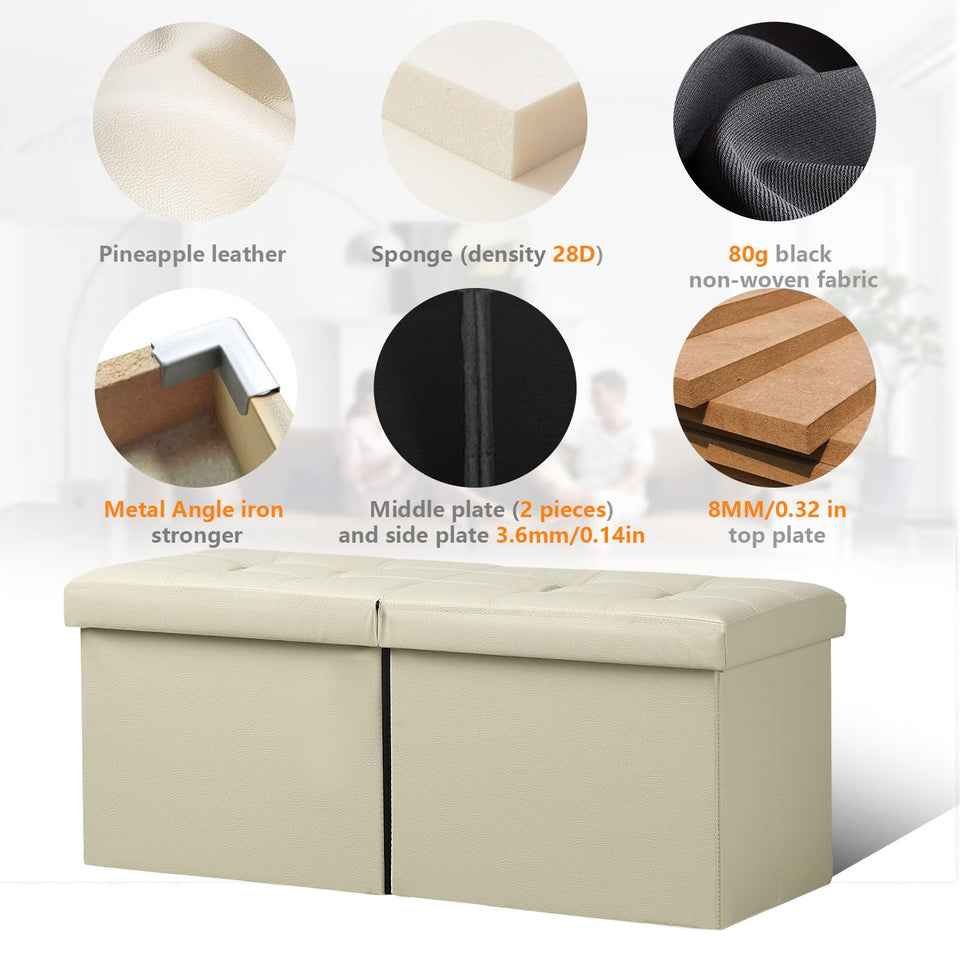 AmasSmile Footrest Ottoman Bench with Storage,34Inch Black Leather Footstool, Coffee Table, Padded Seat, Storage Chest,Blanket Store with Flipping Lid for Livingroom and Bedroom