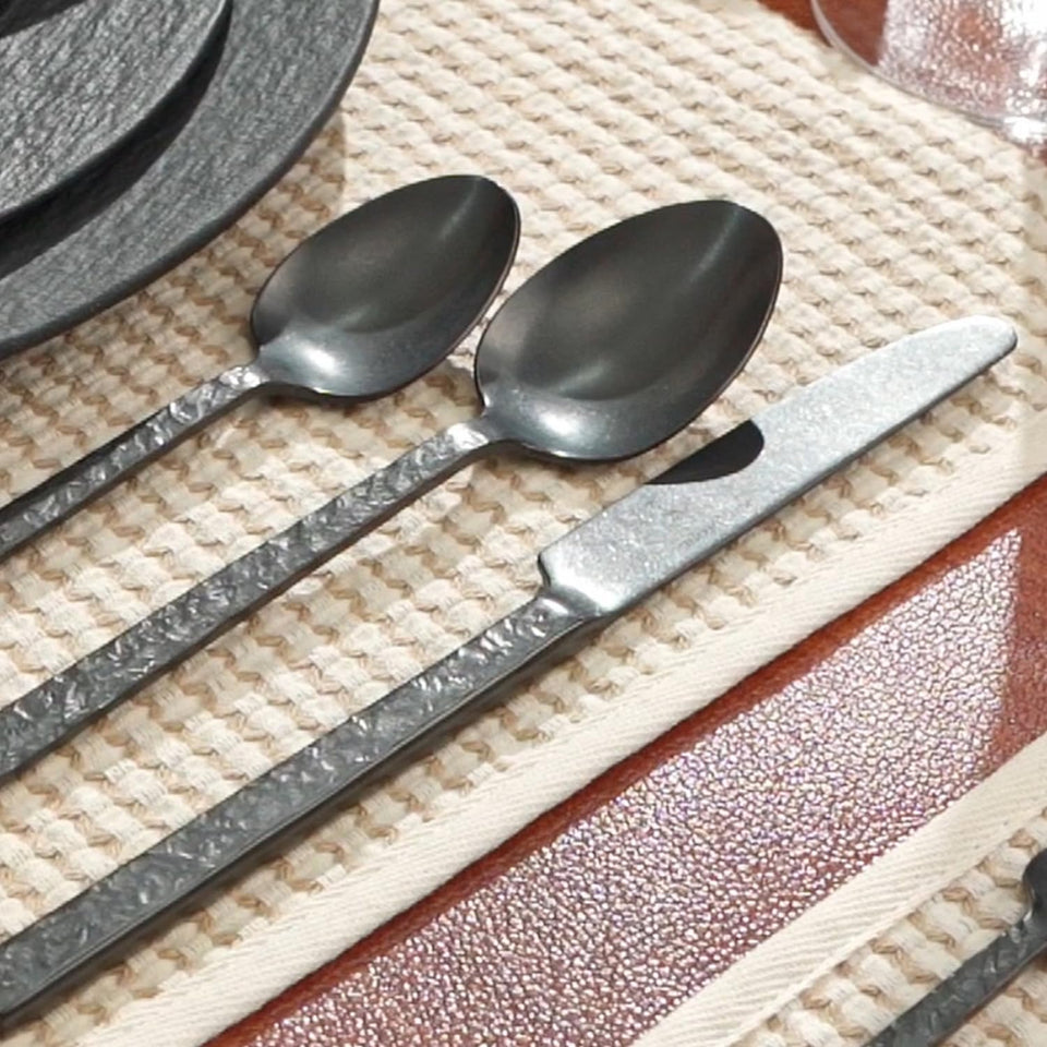 KINGSTONE 60 Pcs Black Hammered Silverware Set for 12, 18/10 Stainless Steel Heavy Duty Flatware Set, Tableware Cutlery Utensil Sets for Home Restaurant Dishwasher Safe