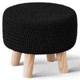 Wimarsbon Pouf Ottoman, 100% Cotton Knitted Boho Footstool, Round Footrest with Non-Skid Wood Legs, Home Décor Handmade Pouffe, Leisure Floor Step Stool for Living Room (Beige)