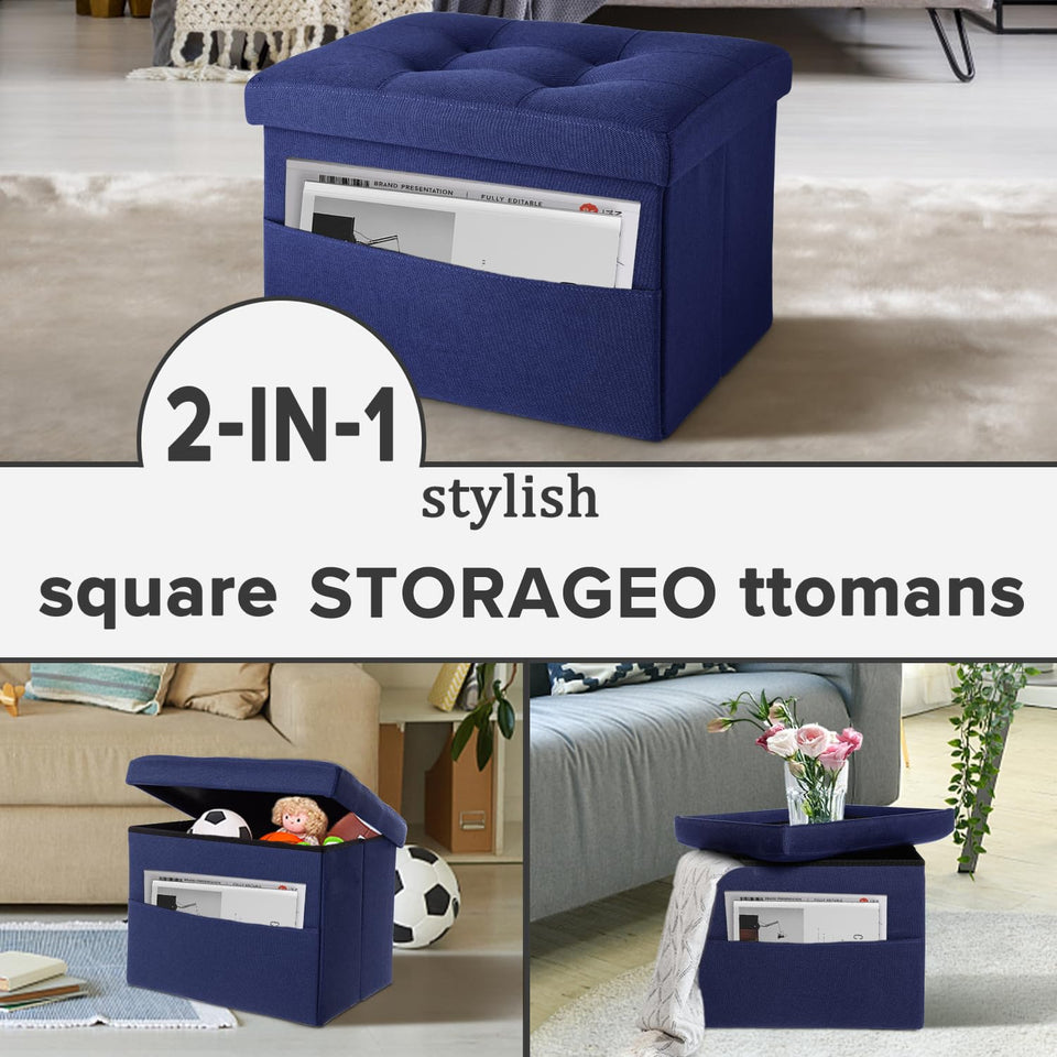 LINMAGCO Ottoman Storage Ottoman with Storage Small Foot Rest Stool Under Desk Stool Short Folding Footrest Linen Cloth Dark Gray 16X12X12IN