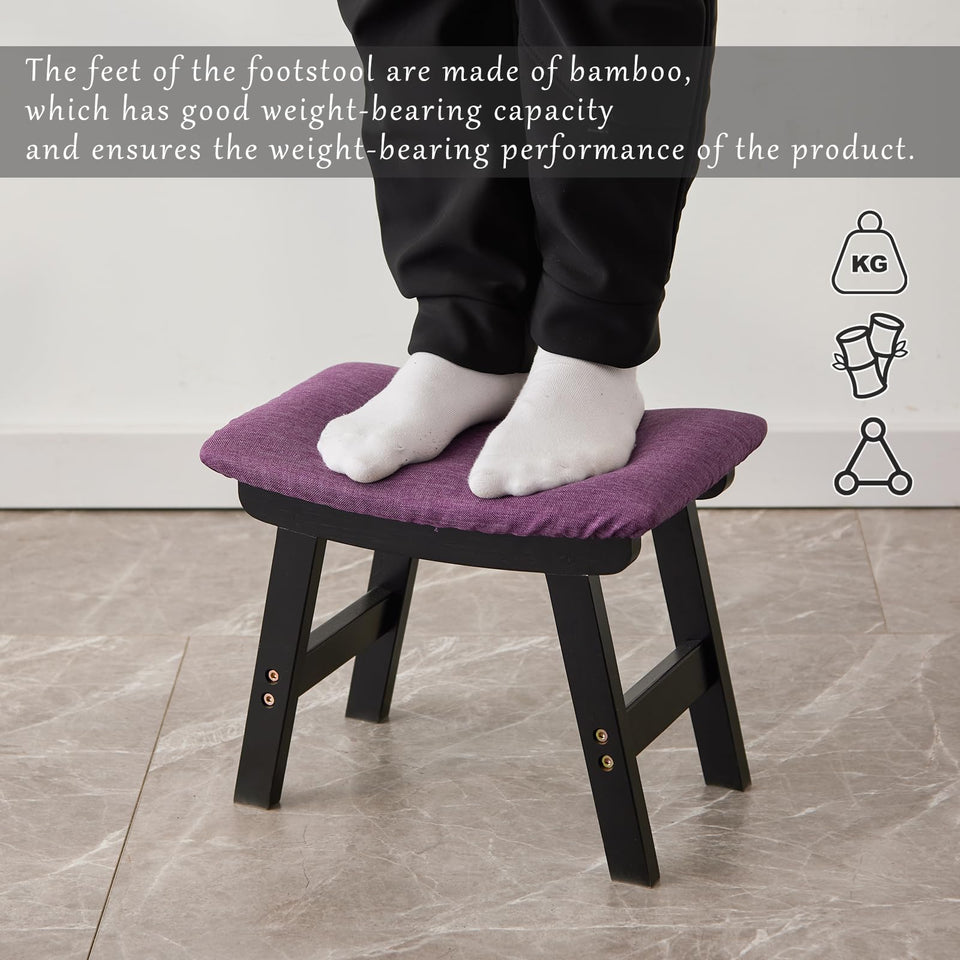 Foot Stool,Ottoman,Bamboo Small Sofa Foot Rest Under Desk,Extra Seating for Living Room, Bedroom and Kitchen(Brown Stool Legs - Beige Surface)