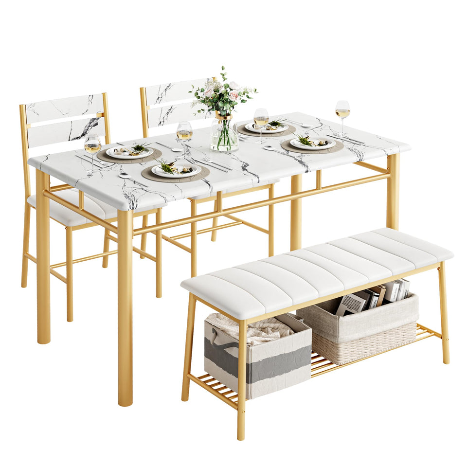 IRONCK Dining Table Set for 4, Kitchen Table with Upholstered Bench and 2 Chairs, Kitchen Table and Chairs Set for Small Space, Apartment, Rustic Brown