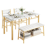 IRONCK Dining Table Set for 4, Kitchen Table with Upholstered Bench and 2 Chairs, Kitchen Table and Chairs Set for Small Space, Apartment, Rustic Brown