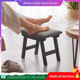 Foot Stool,Ottoman,Bamboo Small Sofa Foot Rest Under Desk,Extra Seating for Living Room, Bedroom and Kitchen(Brown Stool Legs - Beige Surface)