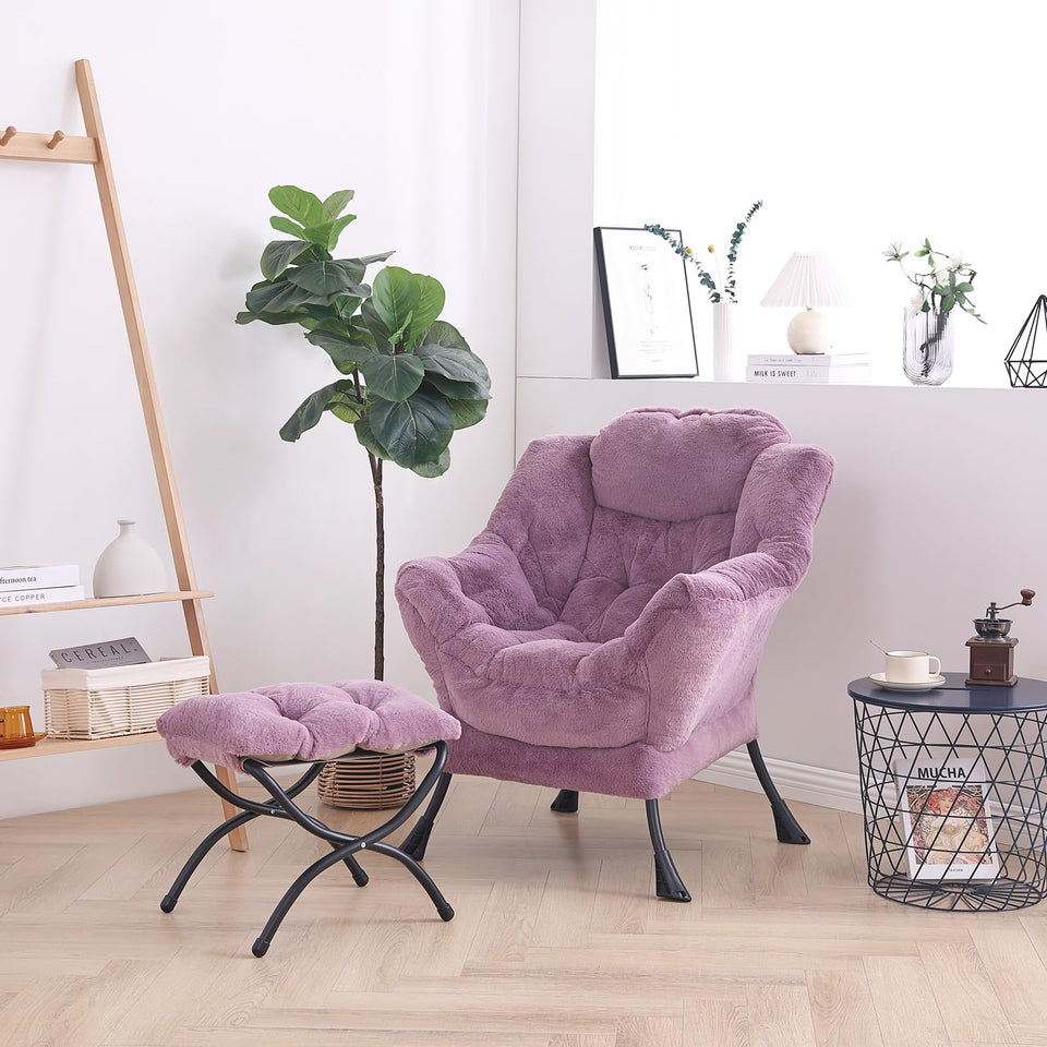 LITA Lazy Chair with Ottoman, Modern Accent Leisure Upholstered Lazy Sofa Armchair, Contemporary Lounge Reading Chair with Armrests and a Side Pocket for Living Room, Bedroom & Small Space, Dark Grey