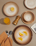 Pokini 24 Piece Dinnerware Sets for 8, Modern Stoneware Plates and Bowls Setst, Perfect for Family Gatherings & Holiday Celebrations, Easy Cleaning Dishes Set, Stack Compactly Dishware, Brown Green