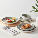 Pokini 24 Piece Dinnerware Sets for 8, Modern Stoneware Plates and Bowls Setst, Perfect for Family Gatherings & Holiday Celebrations, Easy Cleaning Dishes Set, Stack Compactly Dishware, Brown Green