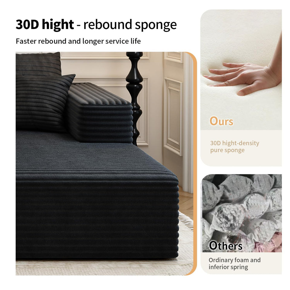 135.4" Cloud Modular Sectional Couch with 1 Ottoman,Modern Minimalist Upholstered Couches, Comfort U Shaped Sofa for Living Room,Deep Seat Corner Couch，No Assembly Required (Black,Left Facing Chaise)