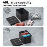 Bsketa Storage Ottoman, Folding Foot Stool with Thicker Foam Padded Seat Small Leather Storage Ottoman Bench Foot Rest for Living Room Foldable Coffee Table 17x13x13in,Black