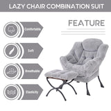 LITA Lazy Chair with Ottoman, Modern Accent Leisure Upholstered Lazy Sofa Armchair, Contemporary Lounge Reading Chair with Armrests and a Side Pocket for Living Room, Bedroom & Small Space, Dark Grey