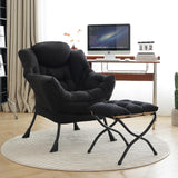 LITA Lazy Chair with Ottoman, Modern Accent Leisure Upholstered Lazy Sofa Armchair, Contemporary Lounge Reading Chair with Armrests and a Side Pocket for Living Room, Bedroom & Small Space, Dark Grey