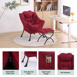 LITA Lazy Chair with Ottoman, Modern Accent Leisure Upholstered Lazy Sofa Armchair, Contemporary Lounge Reading Chair with Armrests and a Side Pocket for Living Room, Bedroom & Small Space, Dark Grey