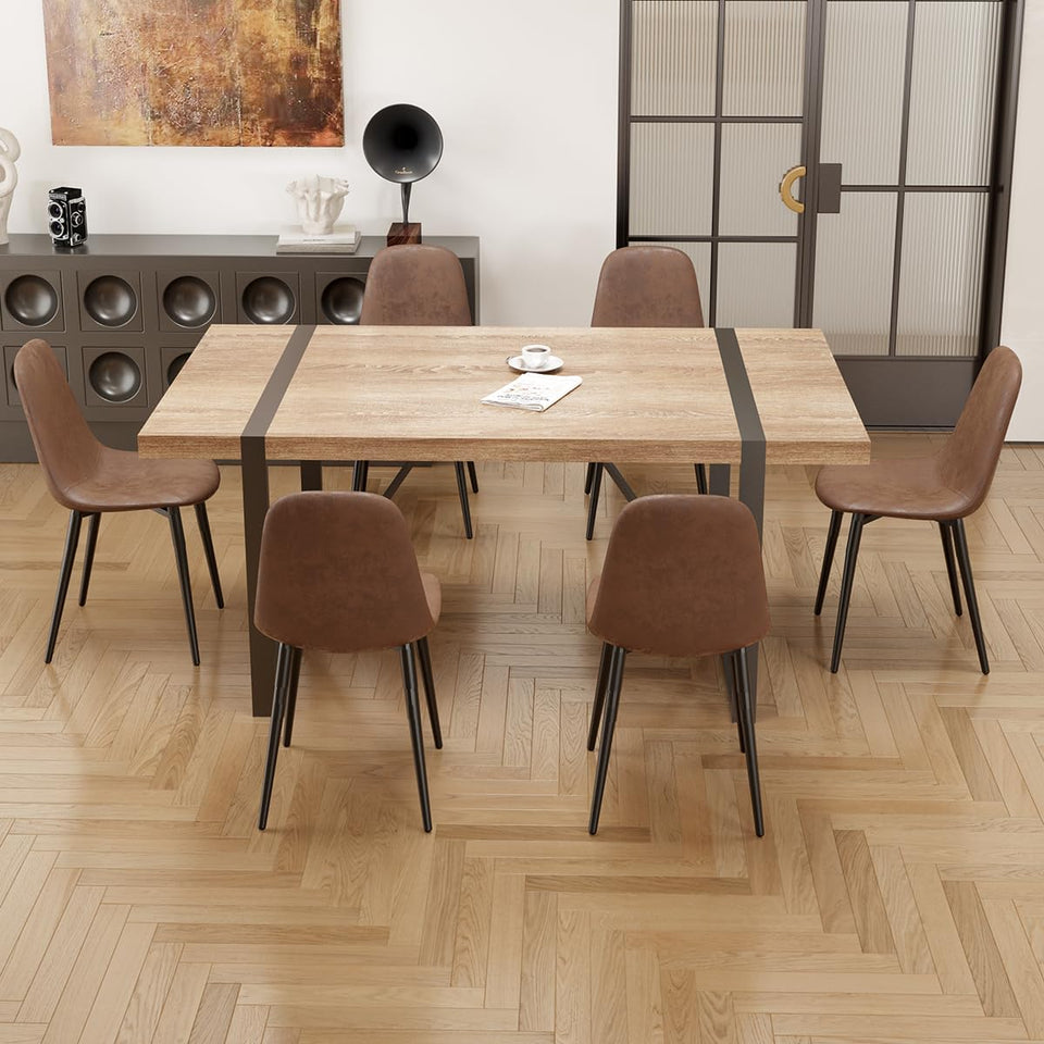 MUUOKY Dining Table Set for 4, Modern 55'' Wood Dinette Table Set for 4 with Fabric Dining Chairs,Table and Chairs Set of 4,Ideal for Kitchen Dining Room