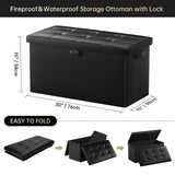 DocSafe Storage Ottoman with Lock,Fireproof Folding Ottoman Foot Rest Stool Storage Chest with Storage Safe for Important Documents,Waterproof 17 Inches Short Ottoman Foot Stool with Handles,Black
