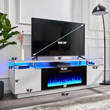 AMERLIFE Fireplace TV Stand with 36" Fireplace, 70" Modern High Gloss Fireplace Entertainment Center LED Lights, 2 Tier TV Console Cabinet for TVs Up to 80", Obsidian Black