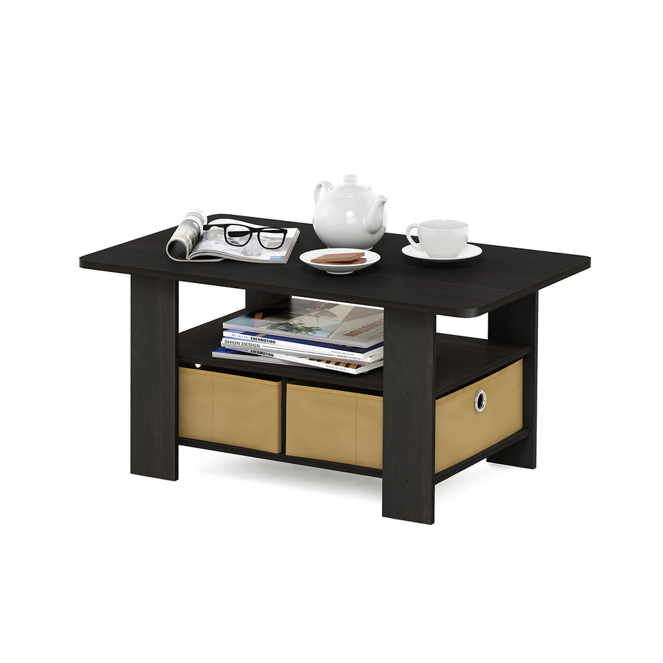 FURINNO Turn-N-Tube Coffee Table, 31.22D x 15.5W x 15.8H in, French Oak Grey/Black/Black