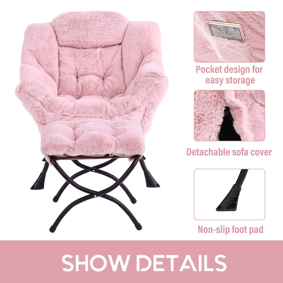 LITA Lazy Chair with Ottoman, Modern Accent Leisure Upholstered Lazy Sofa Armchair, Contemporary Lounge Reading Chair with Armrests and a Side Pocket for Living Room, Bedroom & Small Space, Dark Grey