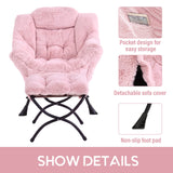 LITA Lazy Chair with Ottoman, Modern Accent Leisure Upholstered Lazy Sofa Armchair, Contemporary Lounge Reading Chair with Armrests and a Side Pocket for Living Room, Bedroom & Small Space, Dark Grey