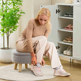 Wimarsbon Storage Ottoman, Modern Round Footrest with Soft Padded Seat, Teddy Velvet Footstool with Wood Legs, Accent Small Table or Plant Stand for Hallway, Living Room (Cream)