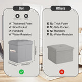 Storage Ottoman Foot Rest Stool, Foldable Leather Footstool Storage Bench with Thicker Foam Padded Seat. Foot Rest Under Desk for Living Room Bedroom 350 lbs, 17x13x13 in, Brown