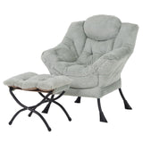 Welnow Lazy Chair with Ottoman, Modern Lounge Accent Chair with Armrests and a Side Pocket, Leisure Sofa Armchair, Reading Armchair with Footrest for Small Space, Dark Grey