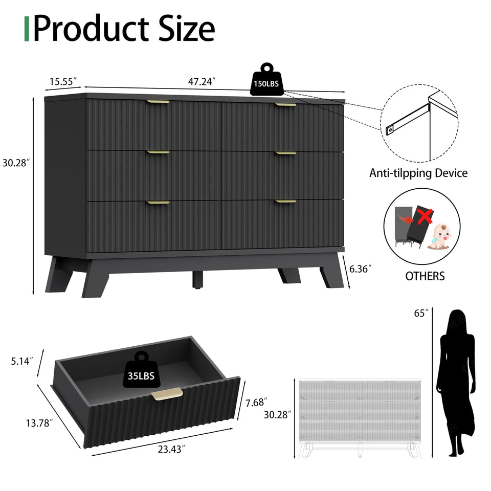 Fluted Dresser for Bedroom with 9 Drawers, 57" Wide Modern Chest of Drawers with Metal Handle, Wooden Dresser TV Stand, Wood Closet Clothes Storage Organizer for Living Room, Hallway, Natural Oak