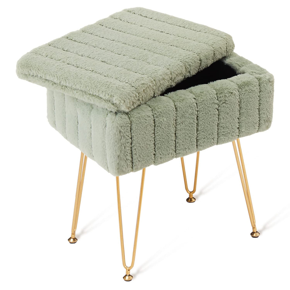 Wimarsbon Storage Ottoman, Vanity Stools with Metal Legs, 16.5" x 11.8" x 18" Modern Faux Mink Fur Footstool, Makeup Chair with Anti-Slip Feet, Accent Table,Footrest,Storage Bench for Bedroom