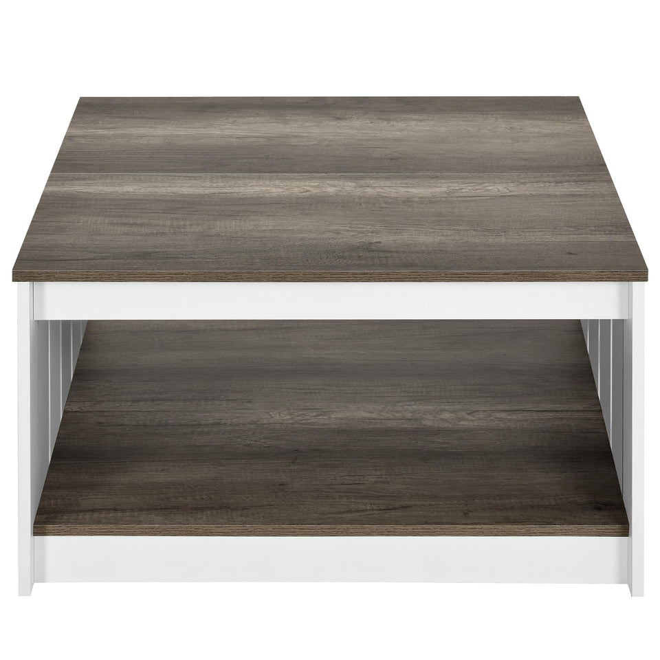 YITAHOME Coffee Table Farmhouse Coffee Table with Storage Rustic Wood Cocktail Table, Square Coffee Tables for Living Meeting Room with Half Open Storage Compartment, Grey Wash