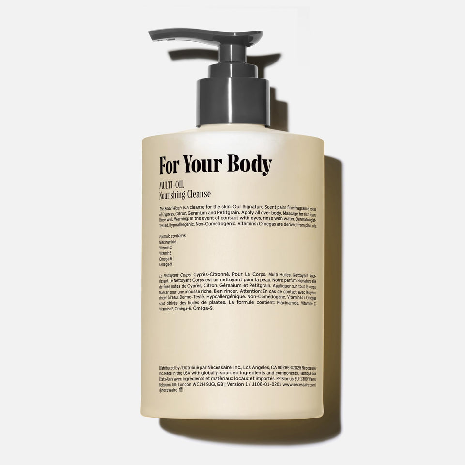 Nécessaire The Body Wash Eucalyptus — Multi-Oil Shower Gel Cleanser for Women + Men — Non-Comedogenic Body Wash with Niacinamide. 500ml/16.9 fl oz