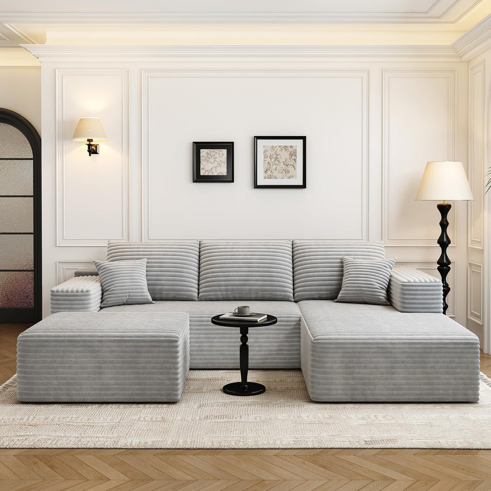 135.4" Cloud Modular Sectional Couch with 1 Ottoman,Modern Minimalist Upholstered Couches, Comfort U Shaped Sofa for Living Room,Deep Seat Corner Couch，No Assembly Required (Black,Left Facing Chaise)