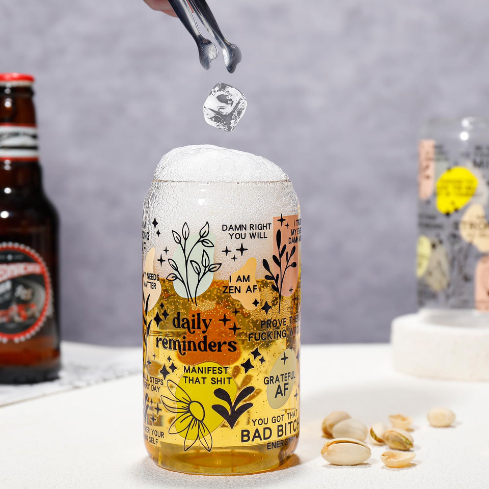 DWTS DANWEITESI Glass Cups with Lids and Straws 4 pcs,16oz Drinking Glasses Set for Coffee Bar Accessories,Iced Coffee Cups with Lids,Matcha Cup Glass Tumbler Reusable for Gifts